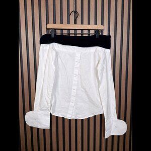 Jacquemus Shirt 38 / US Medium White Blue Navy Trim Boat Neck Button Soffio